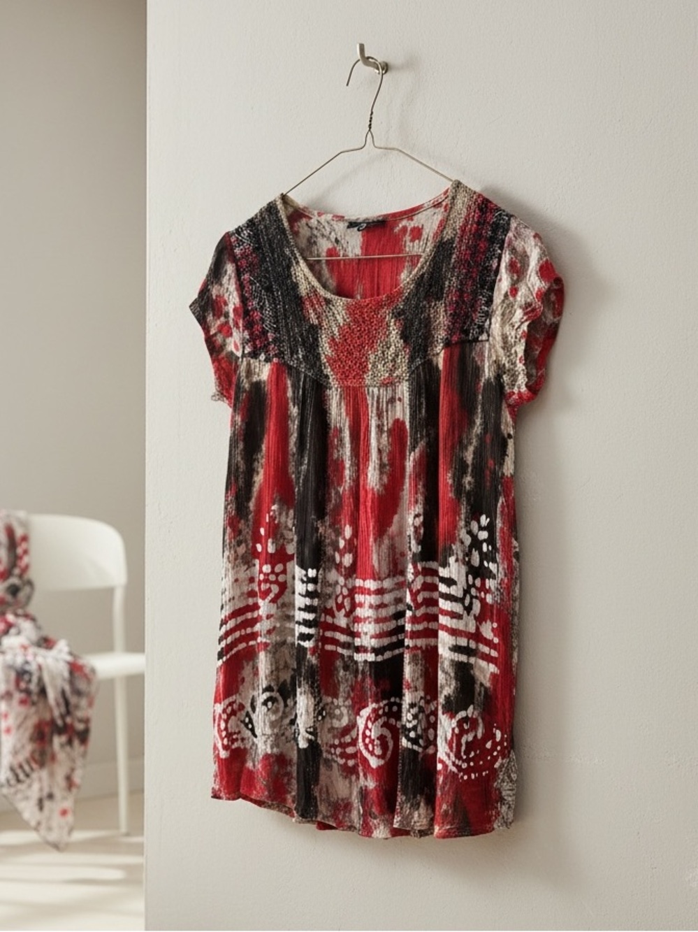 Papa Vancouver Red Brown Tie Dye Babydoll Bohemian Top Size OS